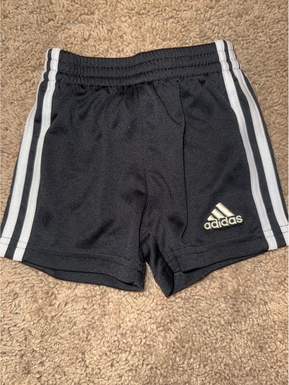 Adidas Baby Black Athletic Shorts with White Stripes Size 6 Months
